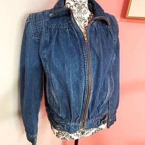 Vintage Learsi Denim Jacket Puff Sleeve 80s style Collared zip up Boxy Jean